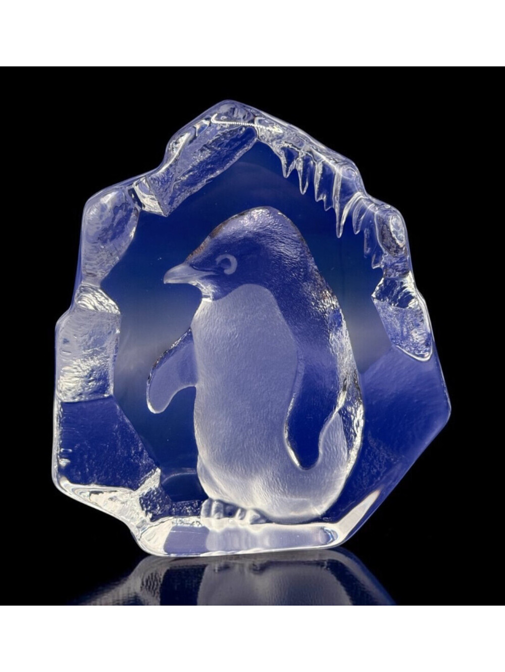 Mats Jonasson Sweden Crystal Penguin Sculpture Signed Art Glass Iceberg Paperwei
